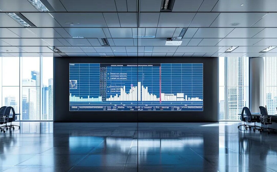 a sleek, modern office setting showcases a large digital screen displaying dynamic graphs and charts of bond market data, surrounded by sophisticated financial tools and instruments, emphasizing the complexity and significance of various bond types.