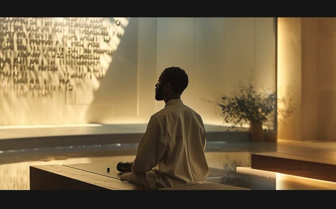 a contemplative individual sits at a minimalist desk in a sleek office, gazing thoughtfully at a digital screen displaying profound quotes about the value and meaning of life, illuminated by soft, ambient lighting that emphasizes the depth of their reflection.