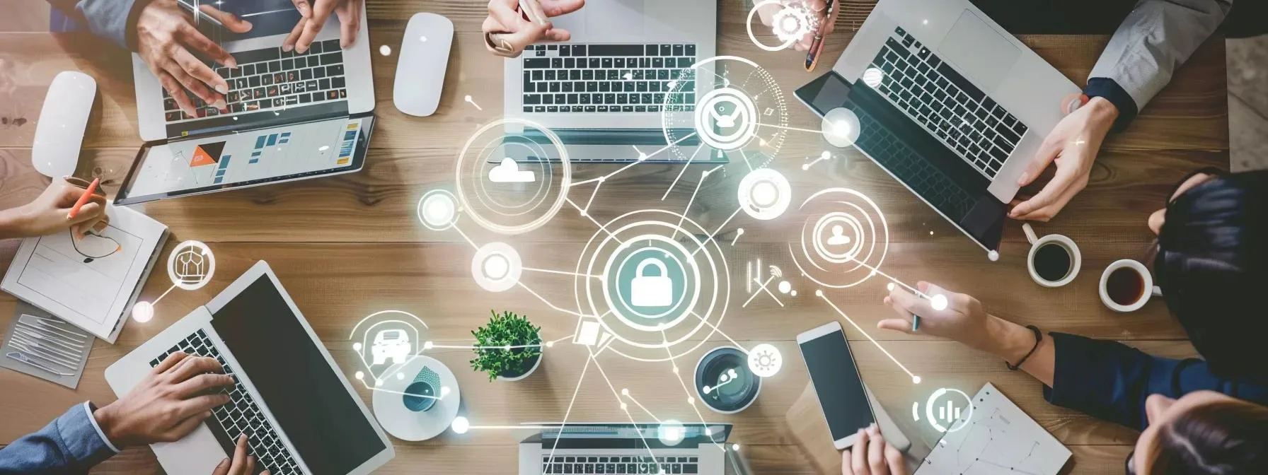 a modern office setting features a sleek conference table displaying various seo tools on laptops and tablets, surrounded by focused professionals engaged in a collaborative discussion, highlighting the systematic analysis and comparison of technology options.