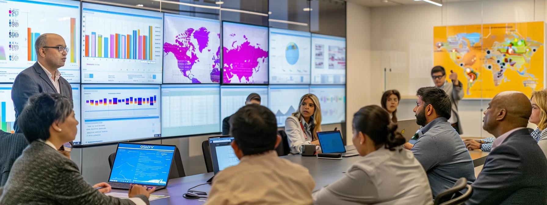 a thought-provoking urban office setting features a diverse group of professionals engaged in a deep discussion around a sleek conference table, with abstract charts and conceptual diagrams on a digital screen highlighting the philosophical and economic dimensions of life's value.