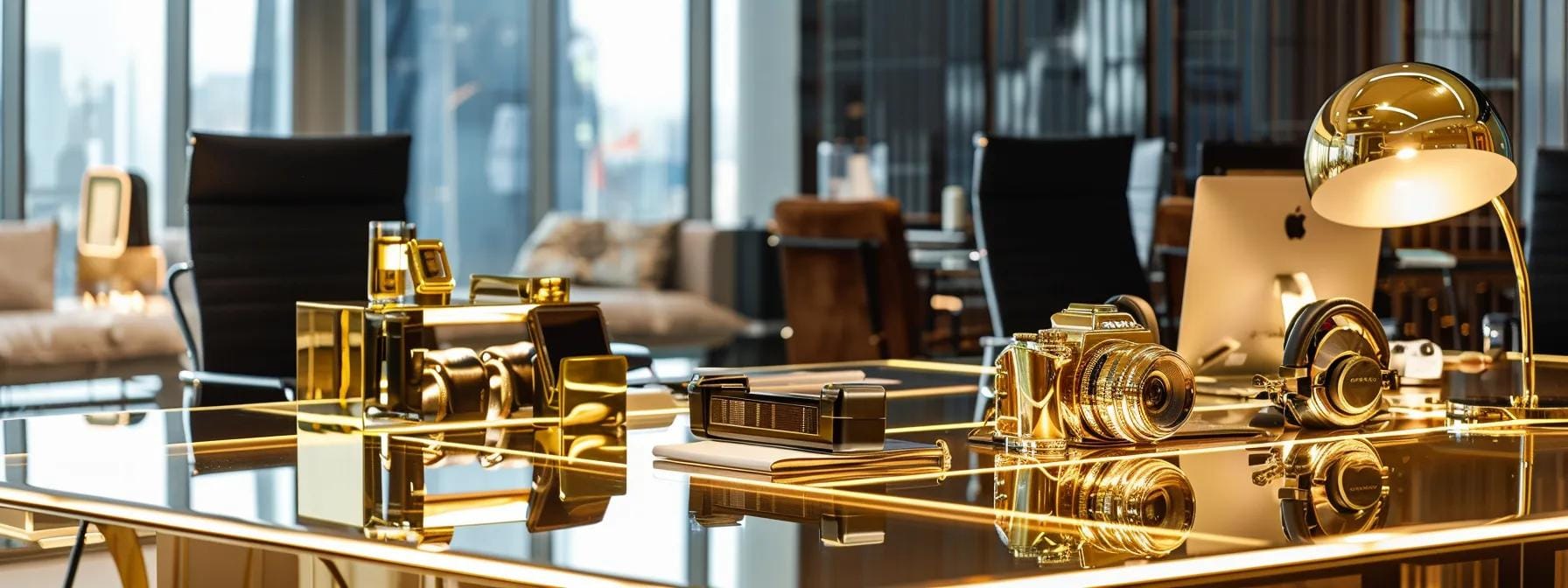 Gold-plated gadgets showcasing luxury, advanced technology, and superior performance in electronics.